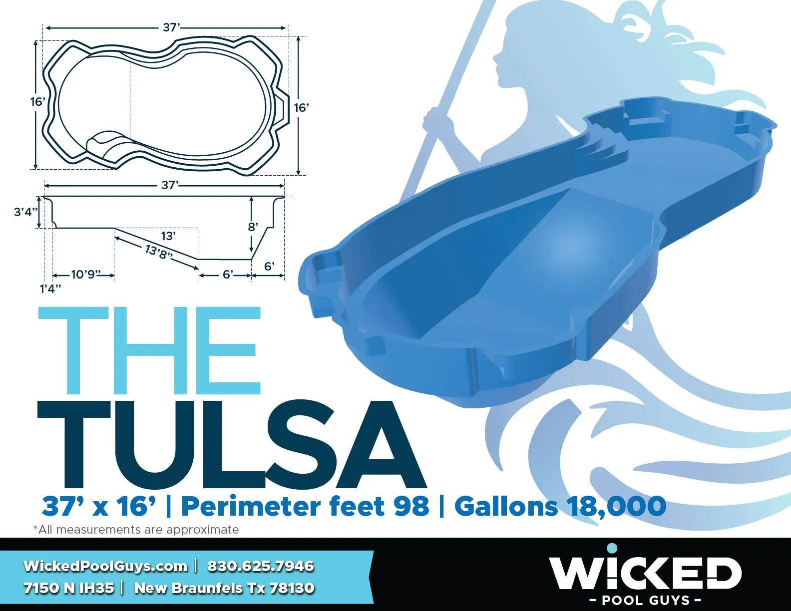 The Tulsa fiberglass pool shell
